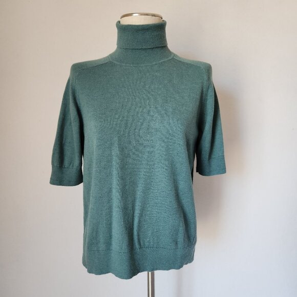 Everlane Wool Cotton Short Sleeve Turtle Neck Tee Sweater Green - Picture 2 of 12